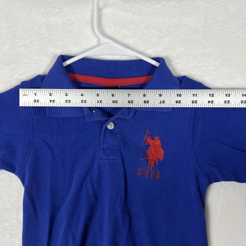 U.S. Polo Assn Boys Kids Polo Shirt Size 4 Blue Cotton Pique Short Sleeve